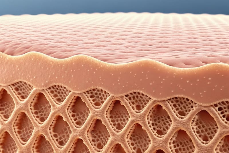 A microscopic view showing a breathable film on the skin's surface