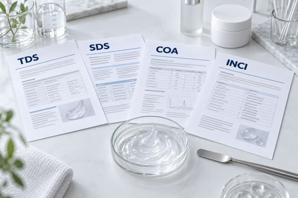 core document set TDS SDS COA and INCI for silicone elastomer gel